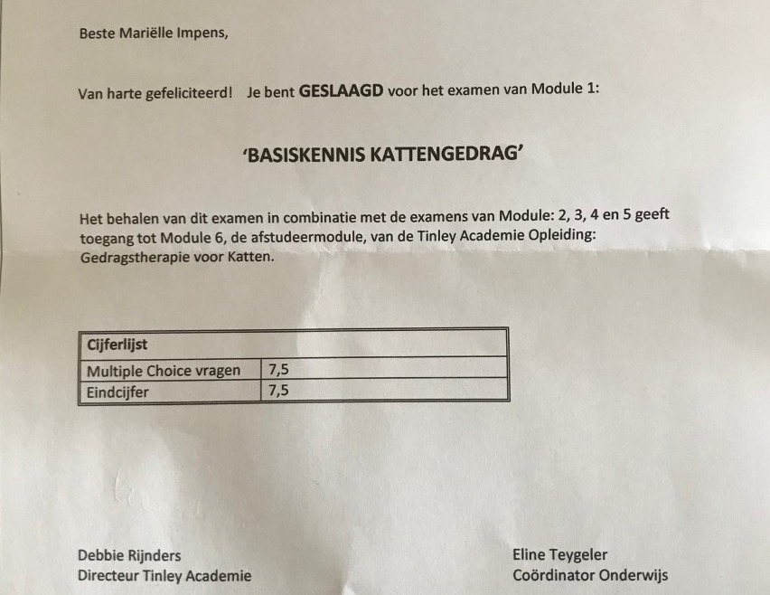 Geslaagd met een 7,5. Een mooie prestatie!